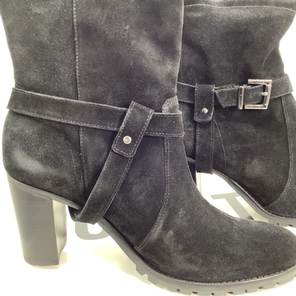 Nib Schulz Black Leather Suede Mid-Heel Lug Bootie Size 9B - Picture 5 of 10